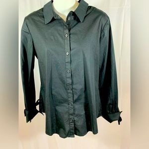 Sanctuary Womens Blouse Large Black Tie Back Cotton Spandex Button Down SZ M